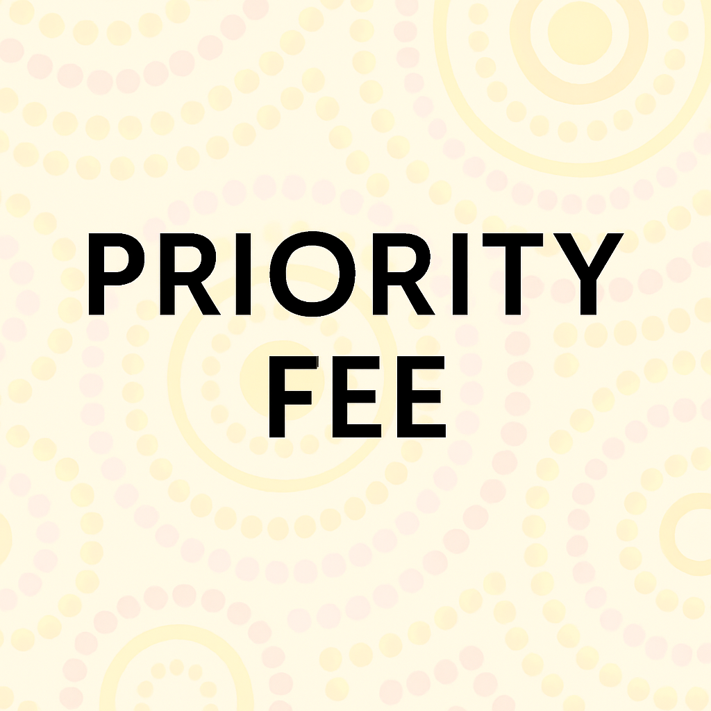 Text 'PRIORITY FEE' on a patterned background